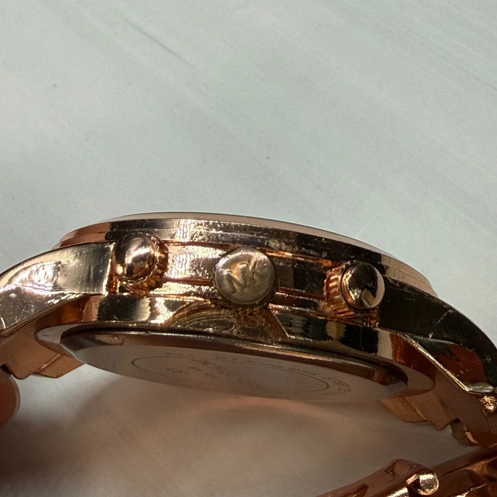 Michael Kors Rose Gold Tone Runway MK-1038 Oversized Logo Watch